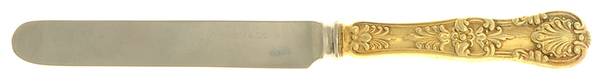 English King Gold (Str, 1885, Gold Vermeil) Dessert/Tea Knife with Stainless Blade