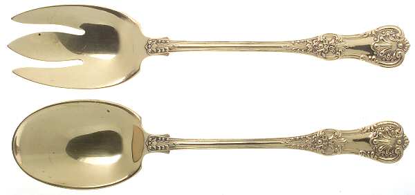 English King Gold (Str, 1885, Gold Vermeil) (2 Pc) Solid Salad Set