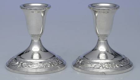 Old Master (Sterling, Hollowware, Towle Mark) Pair of Weighted Console Candleholders