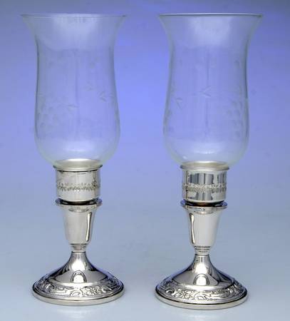 Old Master (Sterling, Hollowware, Towle Mark) Pair of Weighted Hurricane Lamp & Globe
