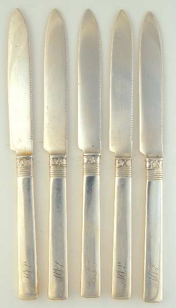 TIS59 (Sterling) Set of 5 Hollow Handle Sterling Blade Fruit Knives