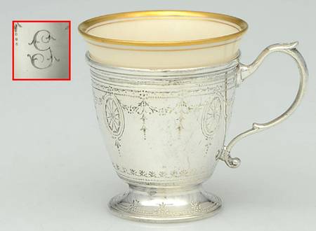 Clinton Engraved (Sterling, Hollowware) Demitasse Cup & Lenox Liner