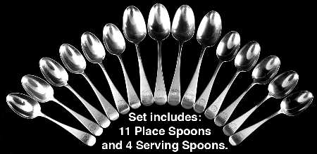 TIS65 (Sterling) 15 Piece Set-(11 Place Spoons & 4 Tablespoons)