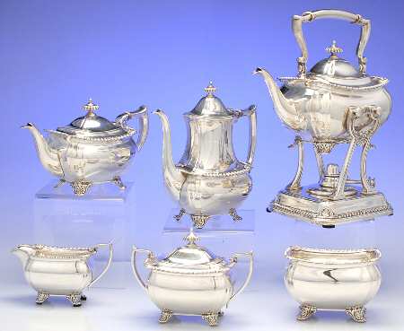 22034 (Sterling, Hollowware) 6 Piece Tea Set (SCP, STP, SCR, SSU, SWB, SKES)