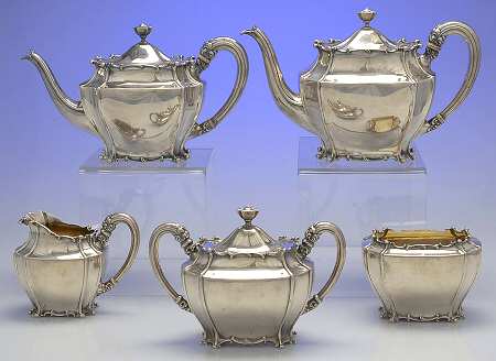 7604 (Sterling, Hollowware) 5 Piece Tea Set (SCP, STP, SCR, SSU, SWB)