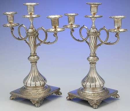 5013 (Silverplate, Hollowware) Pair of 14" 3 Light Candelabra