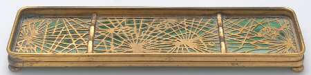 Pine Needles (Plated Copper, Hollowware) Pen Tray with Green Glass