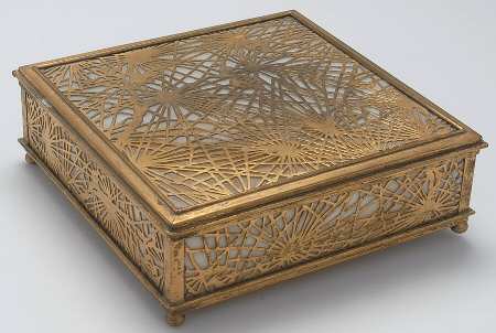 Pine Needles (Plated Copper, Hollowware) Cigar/Desk Box with Caramel Glass
