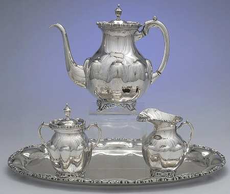 TBO3 (Sterling, Hollwware) 3-Piece Sterling Coffee Set with Tray
