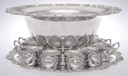 Embassy Classic (Slvp, Hollowware) Punch Set-Punch Bowl, 12 Cups & Tray
