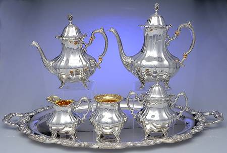Grand Duchess (Sterling, Hollowware) 6 Piece Tea Set (SCP, STP, SCR, SSU, SWB, WTL)
