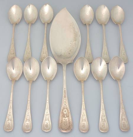 King William-Engraved (Sterling) 13 Pc Bright Cut Ice Cream Set (ICSVBC+12ICSP)