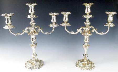 8475 (Silverplate, Hollowware) Pair of Large 3-Light Candelabra