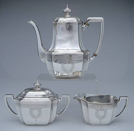 Hampton-Engraved (Sterling, Hollowware) 3-Piece Coffee Set with Coffee Pot