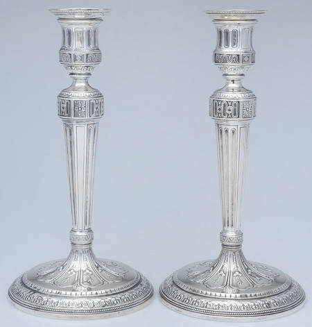 18723 (Sterling, Hollowware) Pair of Weighted Candlesticks with Bobeche