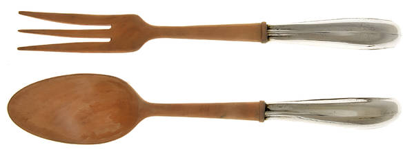 Sterling Flatware Wooden Bowl 2 Piece Salad Set by Unknown Mfg Silver