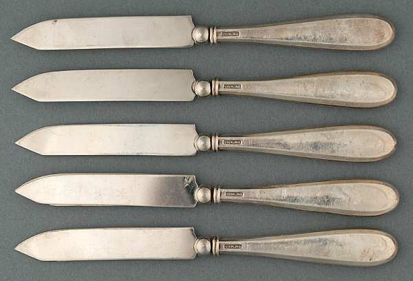 Sterling Flatware Set of 5 Hollow Handle Sterling Blade Fruit Knives by Unknown Mfg Silver