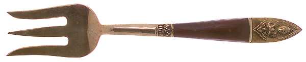 Siam-Brown (Brass) Medium Solid Cold Meat Serving Fork by Unknown Mfg Silver