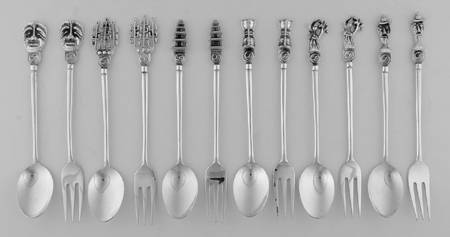 Sweden Silverplate Flatware (Set of 12) 6 Cocktail Forks & 6 Demitasse Spoons