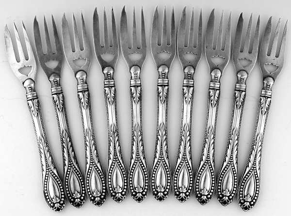 Coin Silver Flatware Pastry Fork - Set of 10 by Unknown Mfg Silver