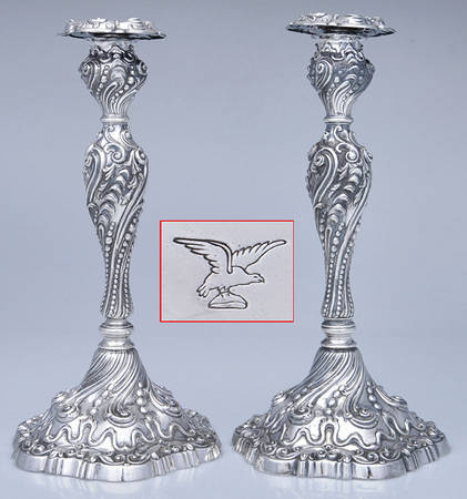 2652 (Sterling, Hollowware) Pair of 12" Weighted Candlesticks W/Bobeche by Unknown Manufacturer