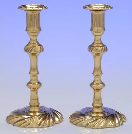 Colonial Williamsburg Brass Candlesticks Pair of Candlesticks with Bobeche by Virginia Metalcrafters