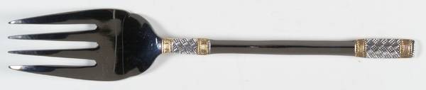 Golden Corsica (Stainless, Gold Accent) Large Solid Cold Meat Serving Fork