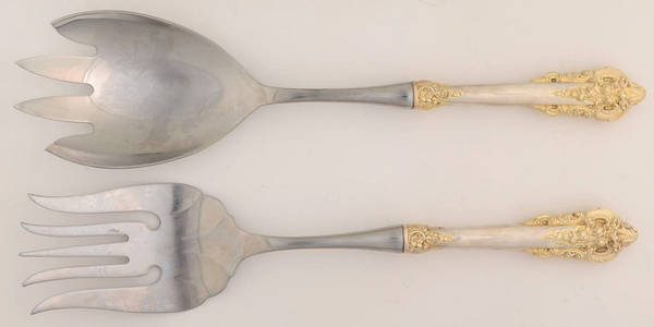 Golden Grande Baroque (Sterling, Gold Accent) 2 Pc Salad Set with Stainless Bowl