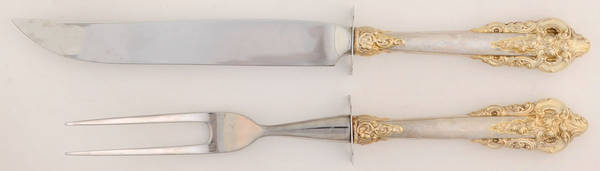 Golden Grande Baroque (Sterling, Gold Accent) Small Stainless Blade 2-Piece Steak Carving Set