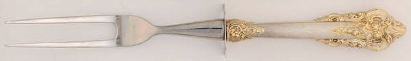 Golden Grande Baroque (Sterling, Gold Accent) Small Steak Carving Fork with Stainless Prongs