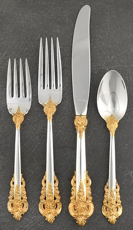 Golden Grande Baroque (Sterling, Gold Accent) 4 Piece Place Size Setting