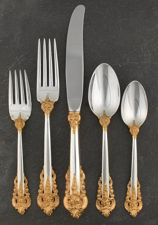 Golden Grande Baroque (Sterling, Gold Accent) 5 Piece Dinner Size Setting