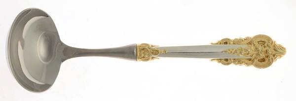 Golden Grande Baroque (Sterling, Gold Accent) Hollow Handle Gravy Ladle with Stainless Bowl