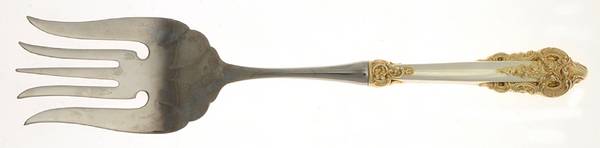 Golden Grande Baroque (Sterling, Gold Accent) Large Stainless-Tine Cold Meat Serving Fork