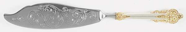 Golden Grande Baroque (Sterling, Gold Accent) Engraved Fish Serving Knife-Stainless Blade