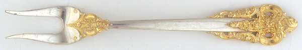 Golden Grande Baroque (Sterling, Gold Accent) Short Handle Pickle/Olive Fork