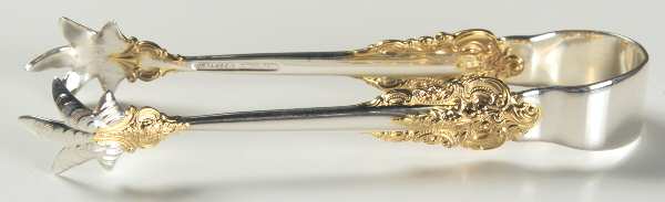 Golden Grande Baroque (Sterling, Gold Accent) Sugar Tongs