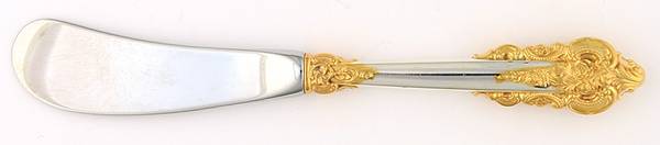 Golden Grande Baroque (Sterling, Gold Accent) Butter Spreader Hollow Hdl-Paddle/Stainless Blade