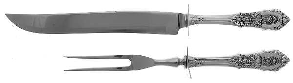 Rose Point (Sterling, 1934, No Monograms) Large 2-Piece Roast Carving Set w/ Stainless Blade