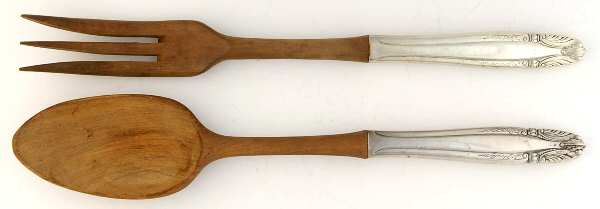 Stradivari (Sterling, 1937, No Monograms) Wooden Bowl 2 Piece Salad Set
