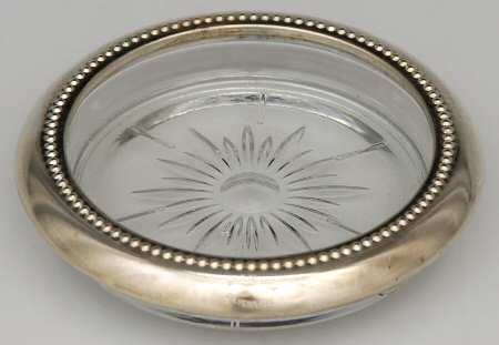 Silverplate Hollowware Crystal Coaster with Silverplate Rim by W & S Blackington Co