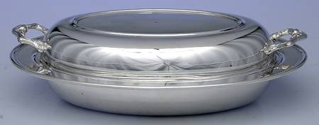 Silverplate Hollowware 12" Double Oval Vegetable with Glass Liner by W & S Blackington Co