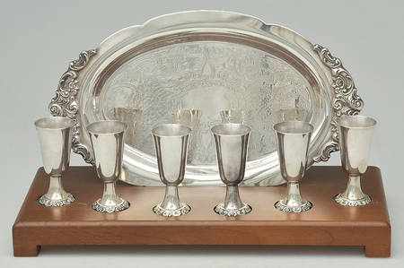 Baroque (Silverplate, Hollowware, Older) 8 Pc Cordial Set (6cordials, Tray & Display Stand)