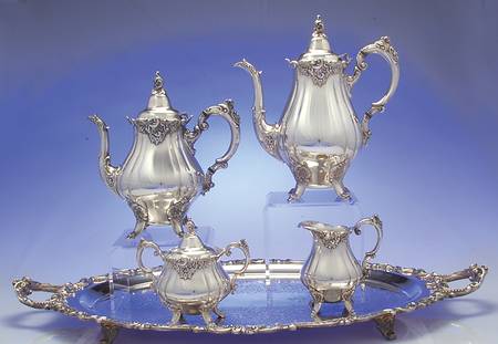 Baroque (Silverplate, Hollowware, Older) 5-Piece Silverplate Tea Set (with Tray)