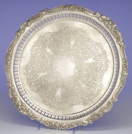 Baroque (Silverplate, Hollowware, Older) 13" 3-Toed Silverplate Round Tray