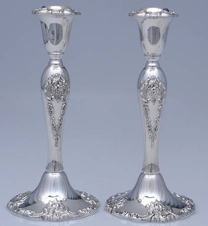 Baroque (Silverplate, Hollowware, Older) Pair of 8" Candlesticks