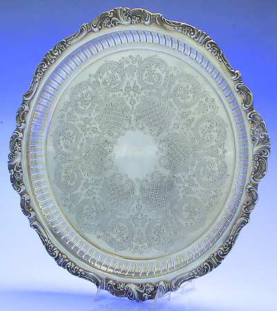 Baroque (Silverplate, Hollowware, Older) 16" 3-Toed Silverplate Round Tray