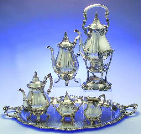Baroque (Silverplate, Hollowware, Older) 5-Piece Plated Tea Set (with Kettle)