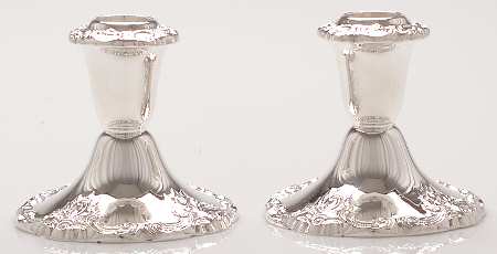 Baroque (Silverplate, Hollowware, Older) Pair of 3" Console Candleholders