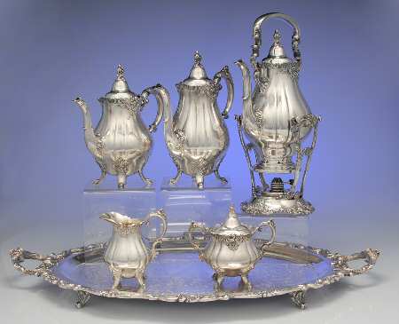 Baroque (Silverplate, Hollowware, Older) (6 Pc) Tea Set (CP,TP,CR,SU,KES,WTLF)